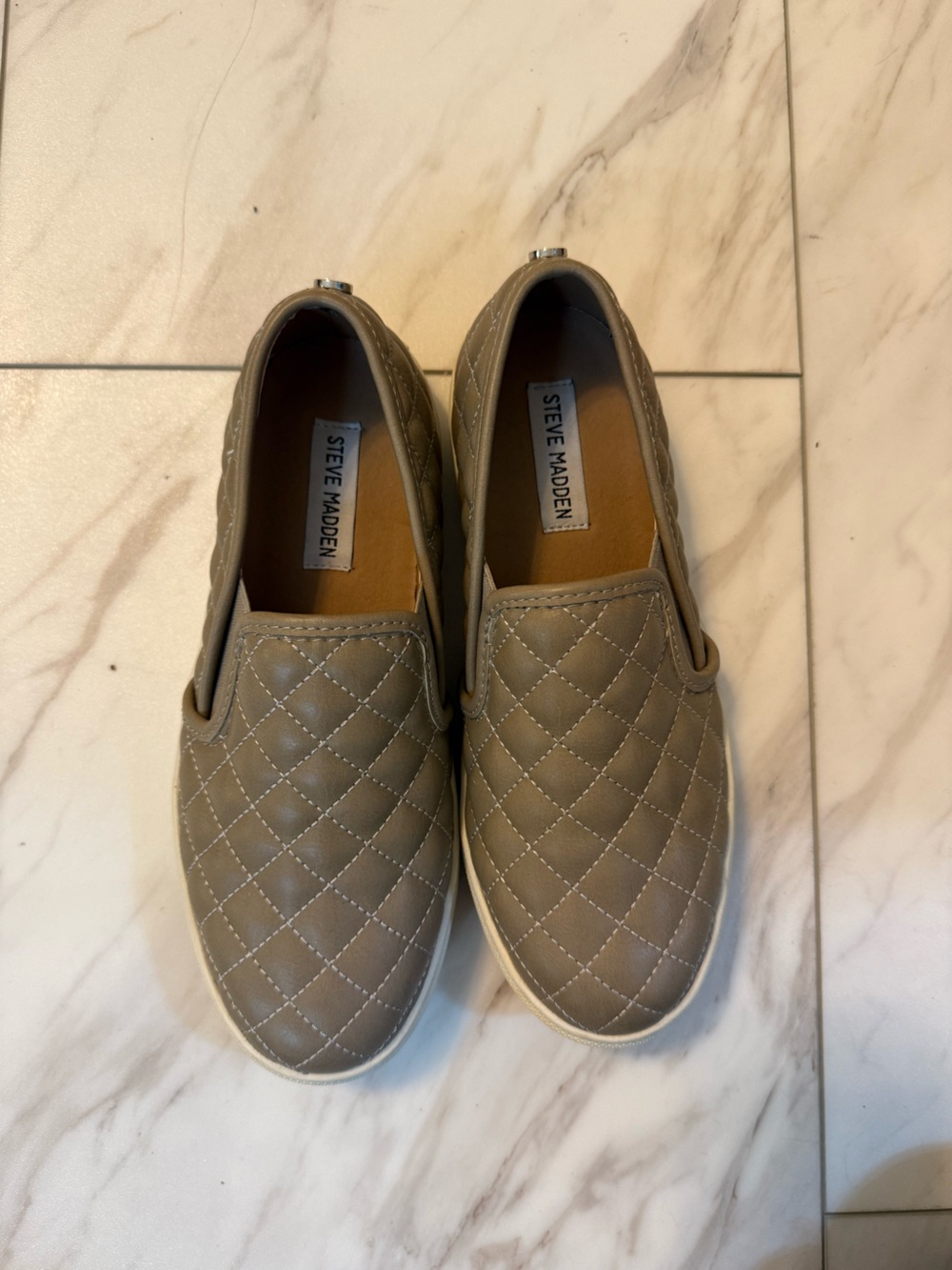 Steve Madden Quilted Slip-On Sneakers in Taupe Gray